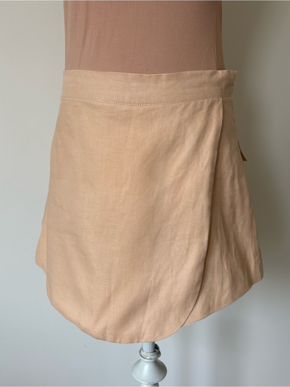 Parentezi Dania Linen Cargo Pocket Utility Beige Tan Mini Skirt Skort Size Small